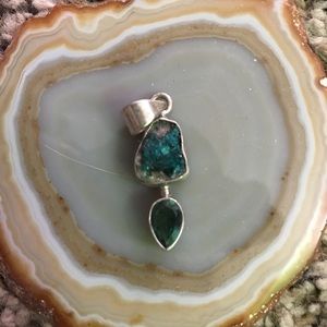 Dioptase and diopside sterling silver pendent